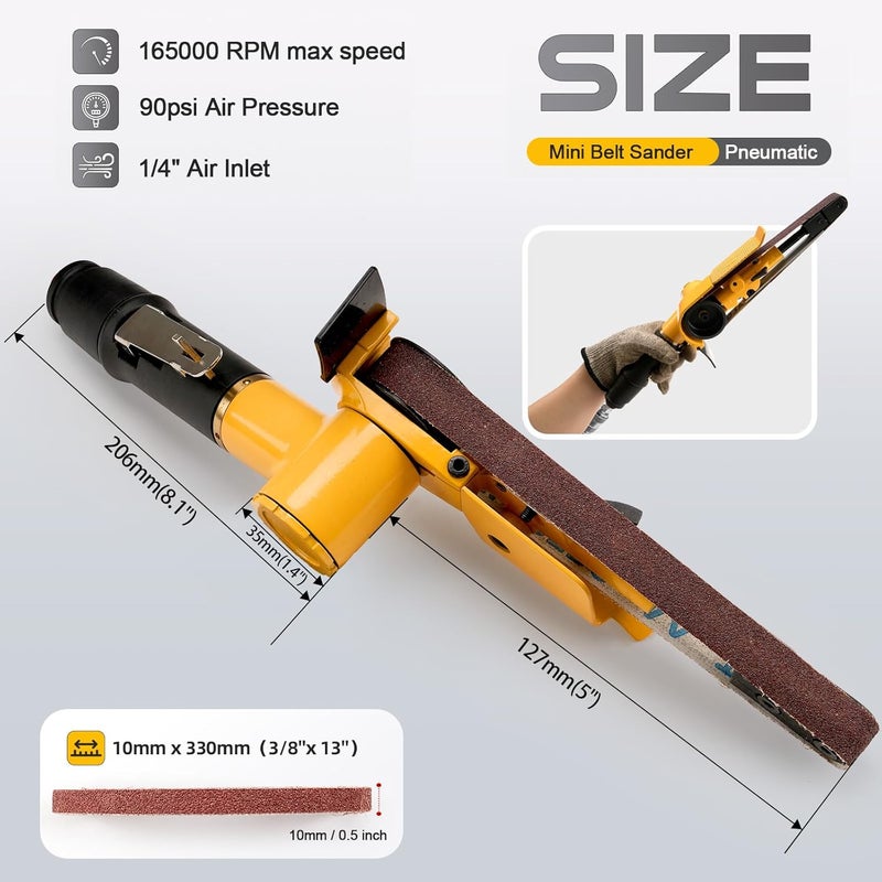 NuoDunco 3/4" x 20-1/2" Pneumatic Sander Air Belt Sander Set With 12Pcs Belts,40/60/80/120Grit,1/4" Air Inlet Mini Air Belt Grinder Air Tool For Aluminium, Iron, Steel Metal - Image 2